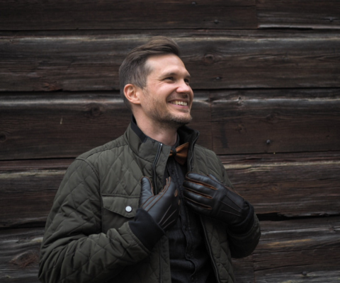 Miesten nahkakäsineet, musta/ruskea