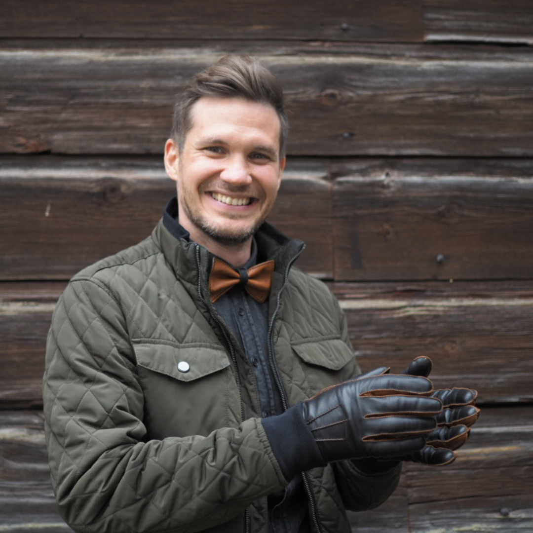 Miesten nahkakäsineet, musta/ruskea