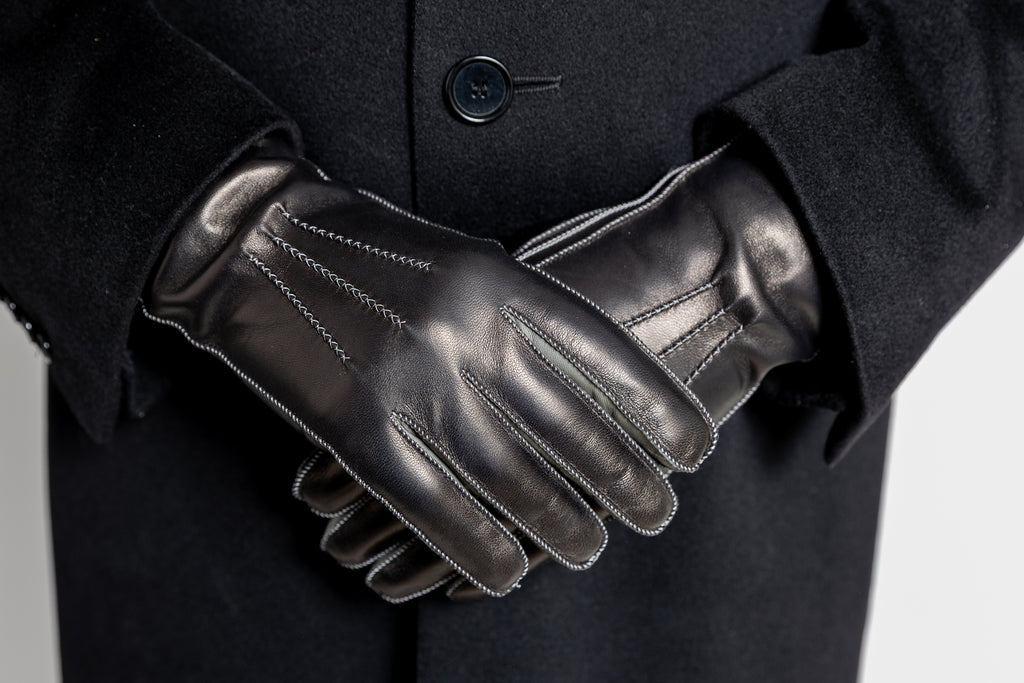 Miesten nahkakäsineet, musta/harmaa