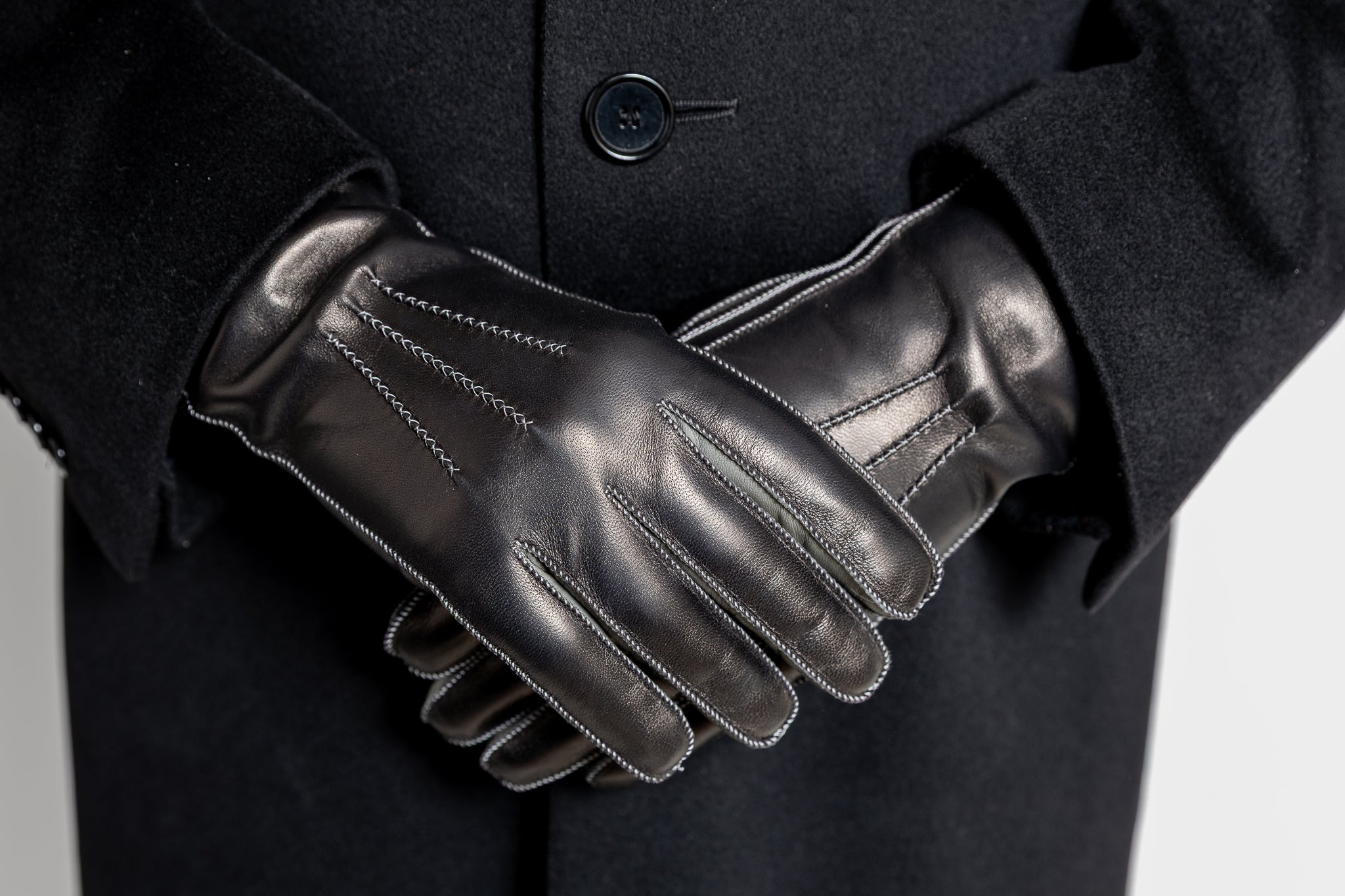 Miesten nahkakäsineet, musta/harmaa