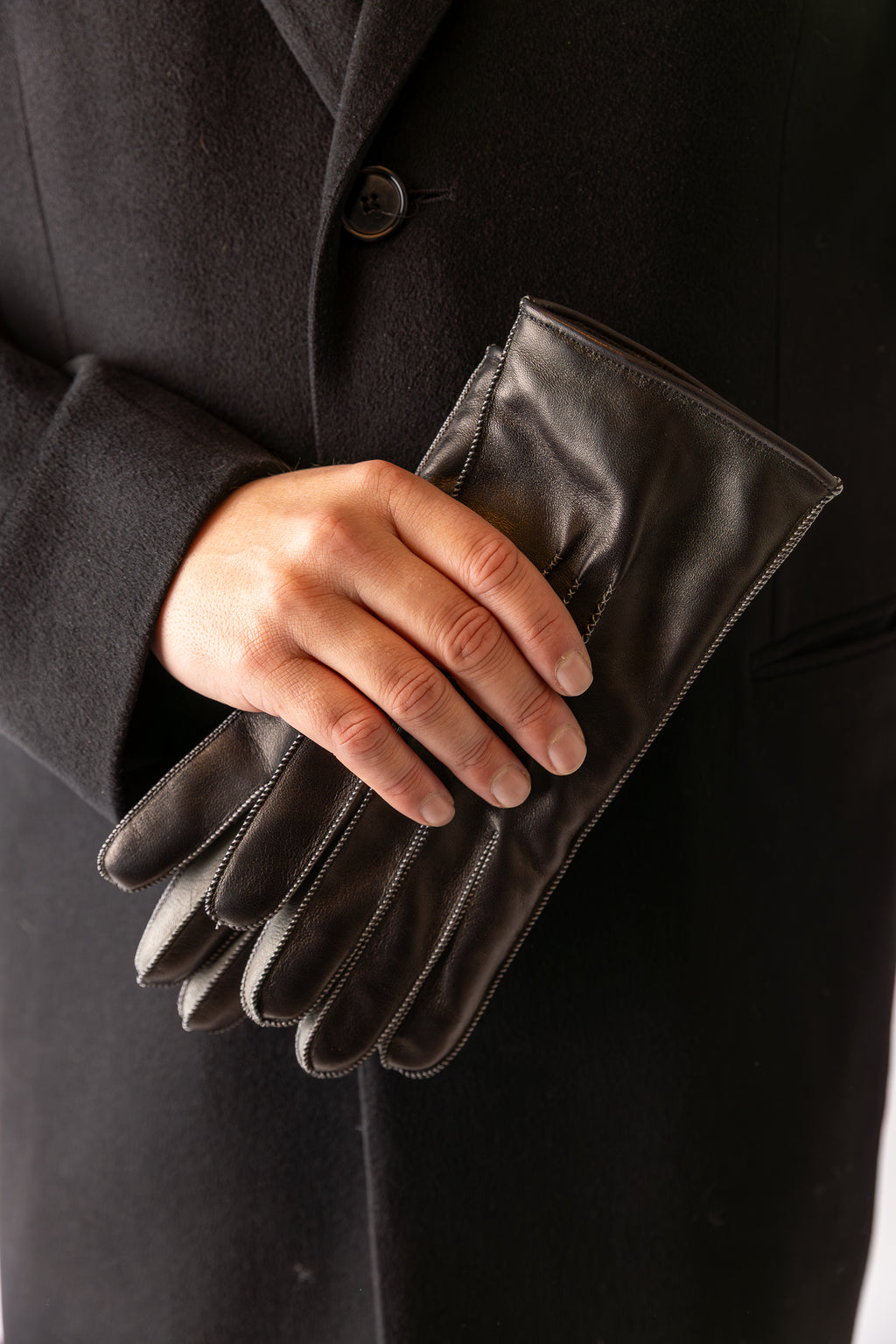 Miesten nahkakäsineet, musta/harmaa