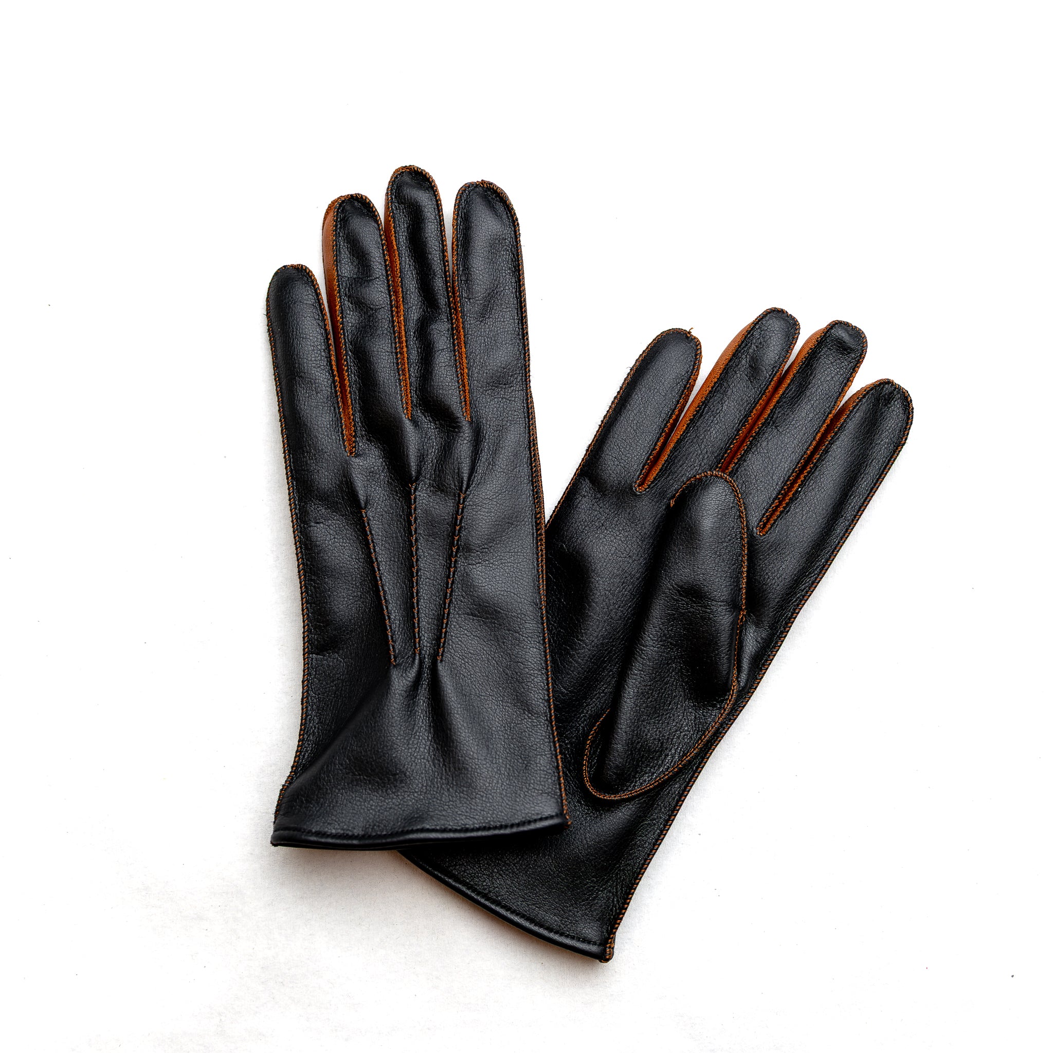 Miesten nahkakäsineet, peurannahka, musta/ruskea