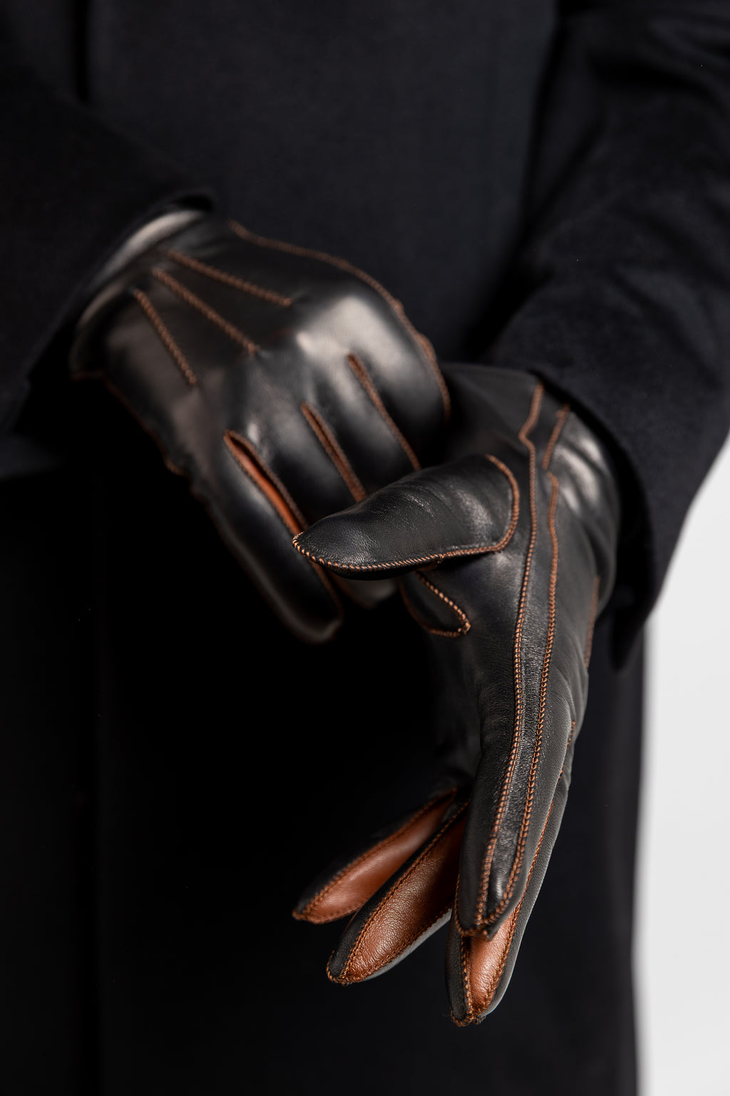 Miesten nahkakäsineet, musta/ruskea