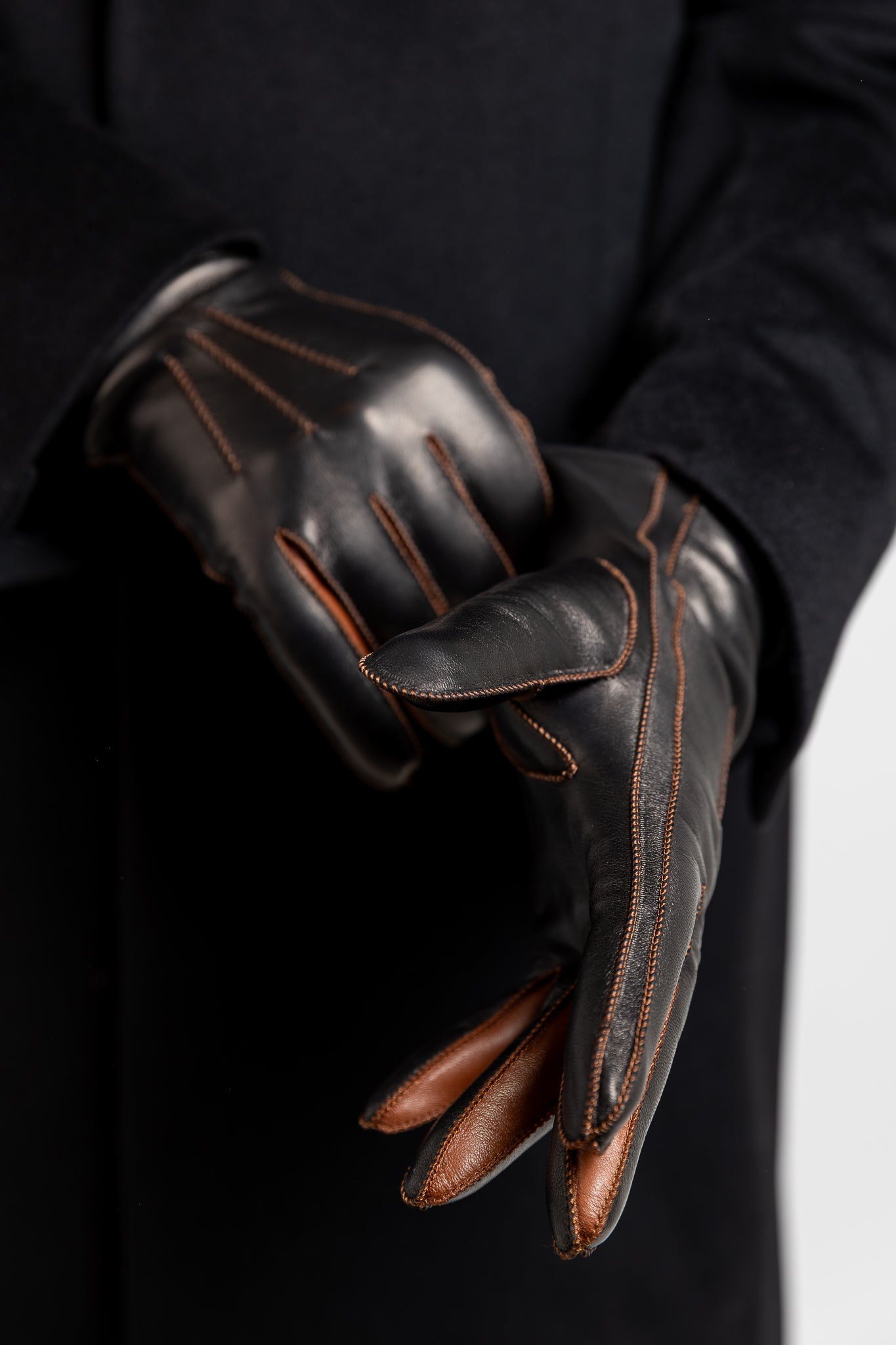 Miesten nahkakäsineet, musta/ruskea