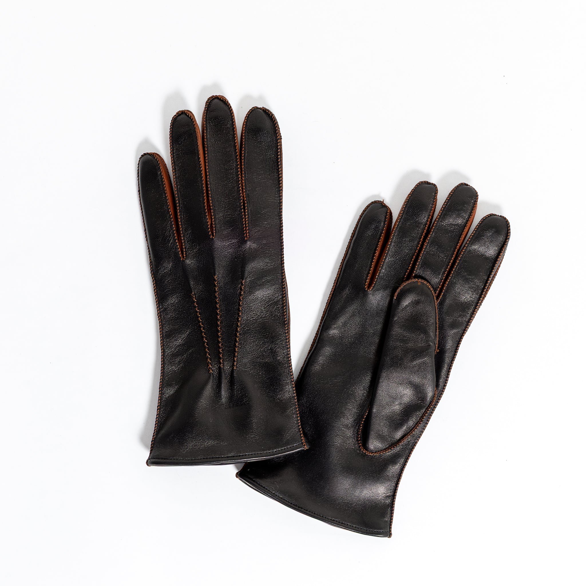 Miesten nahkakäsineet, musta/ruskea