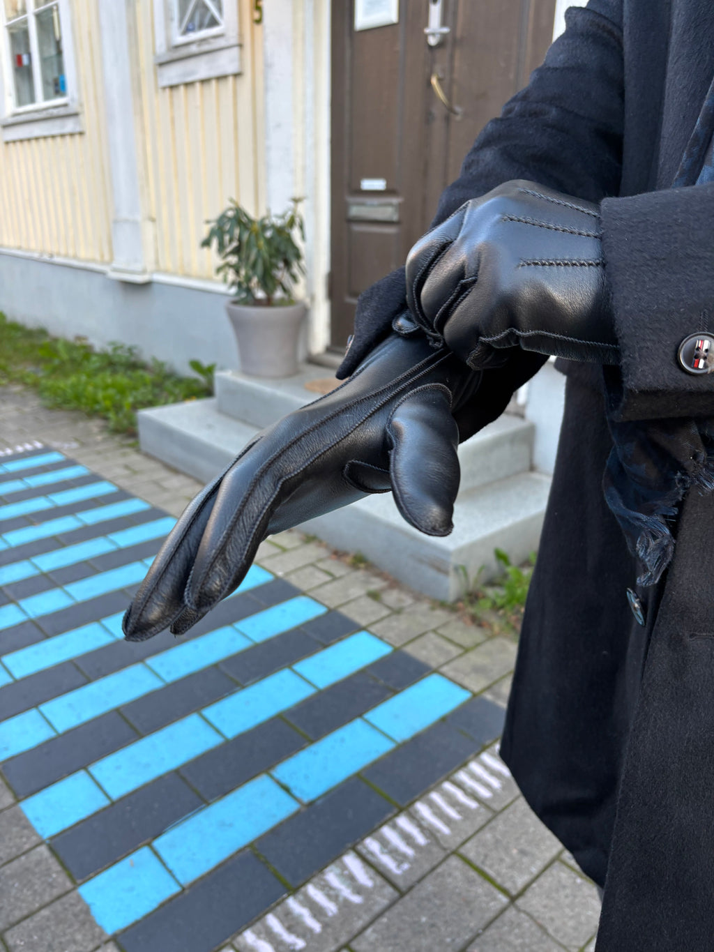 Miesten nahkakäsineet, peurannahka, musta