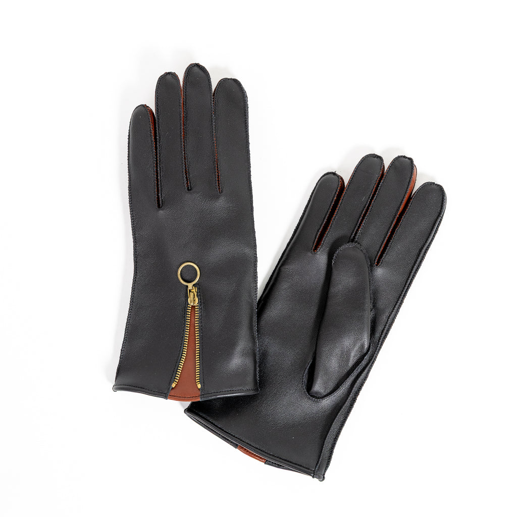 Miesten nahkakäsine, vetoketju, säänkestävä, musta