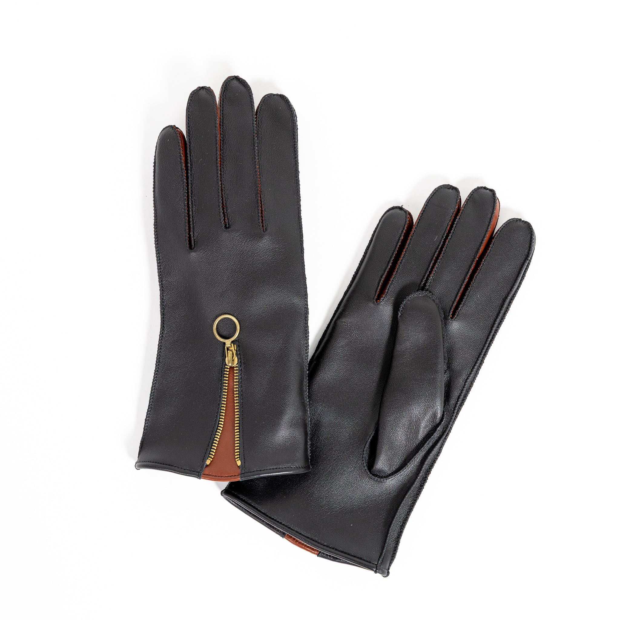 Miesten nahkakäsine, vetoketju, säänkestävä, musta