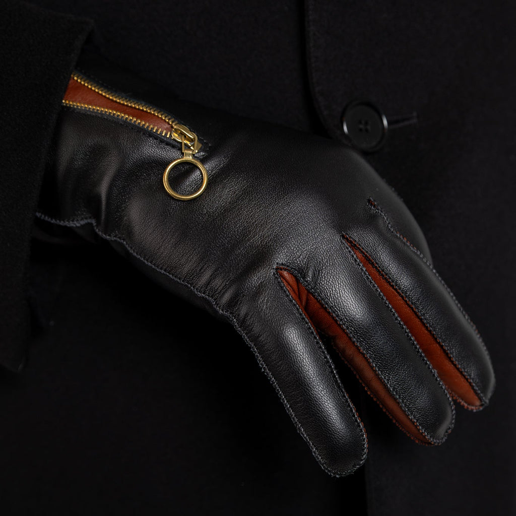 Miesten nahkakäsine, vetoketju, säänkestävä, musta
