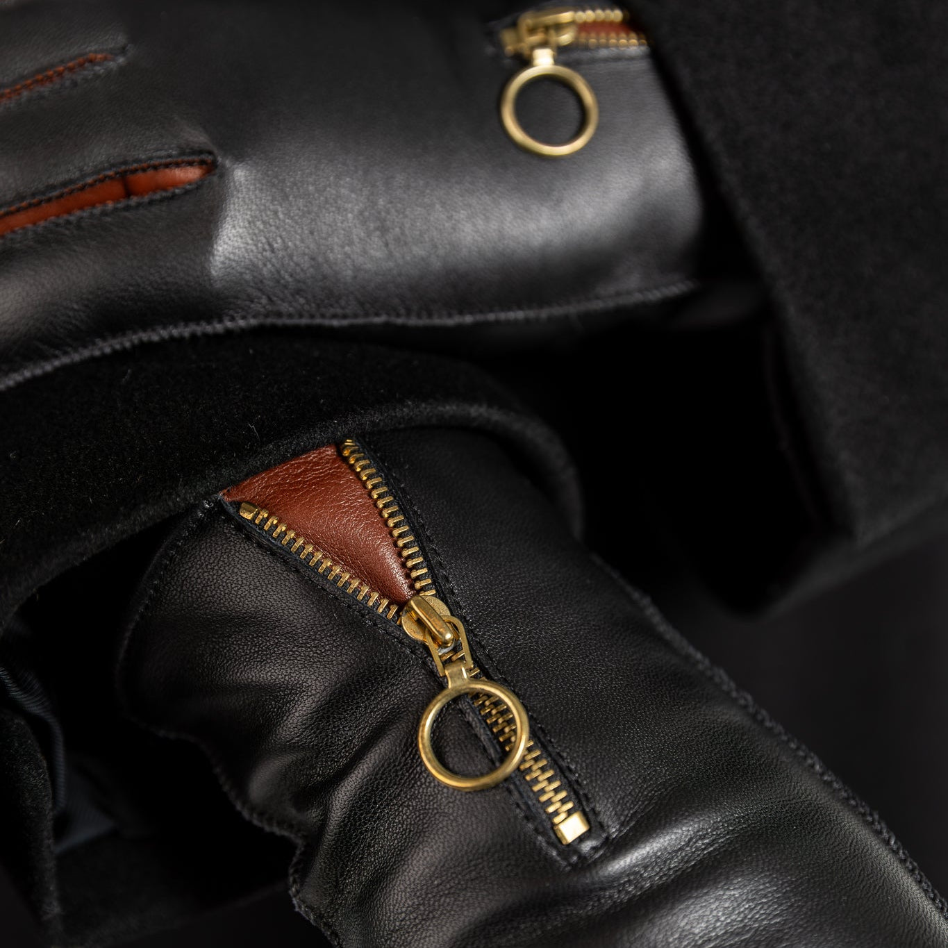 Miesten nahkakäsine, vetoketju, säänkestävä, musta