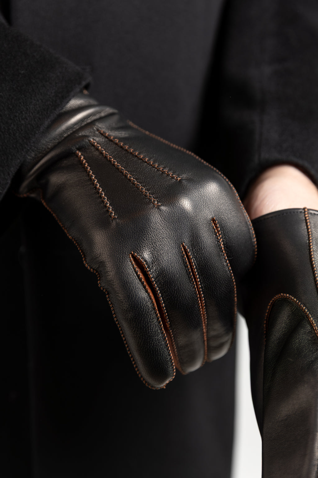 Miesten nahkakäsineet, musta/ruskea