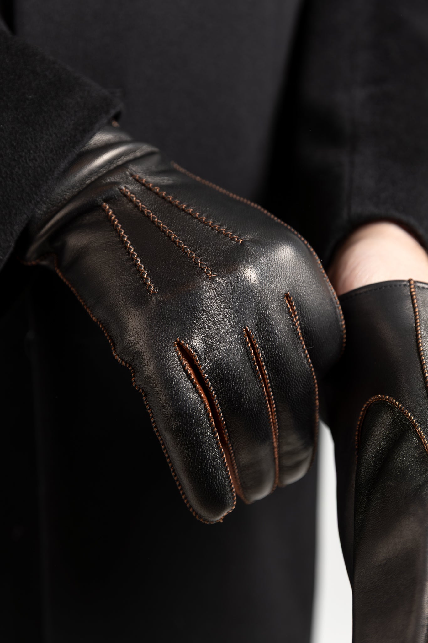 Miesten nahkakäsineet, musta/ruskea