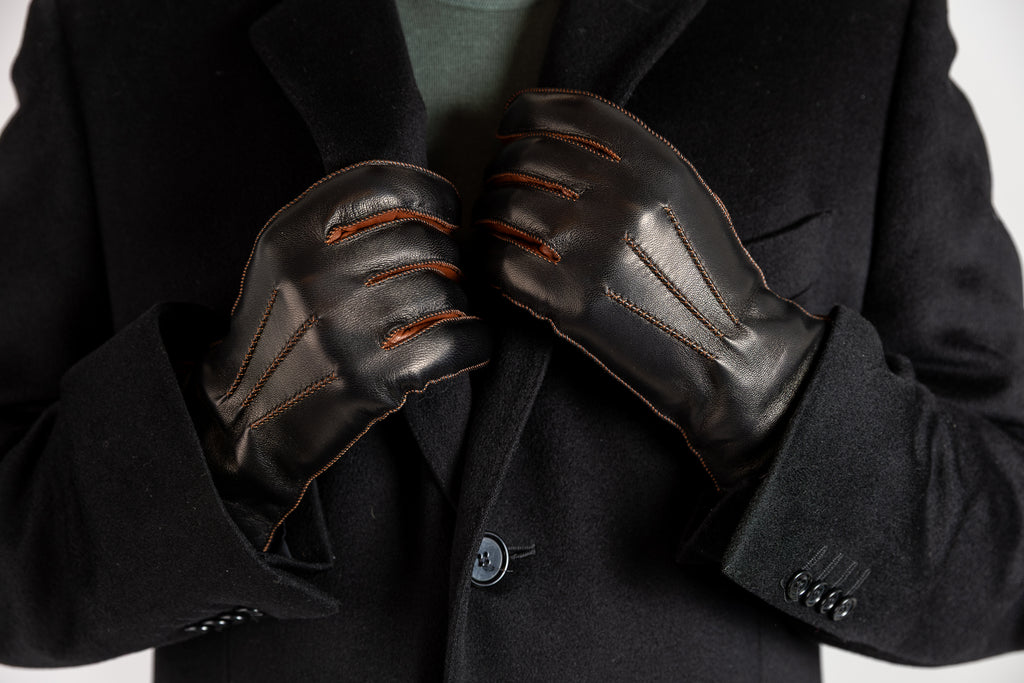 Miesten nahkakäsineet, musta/ruskea