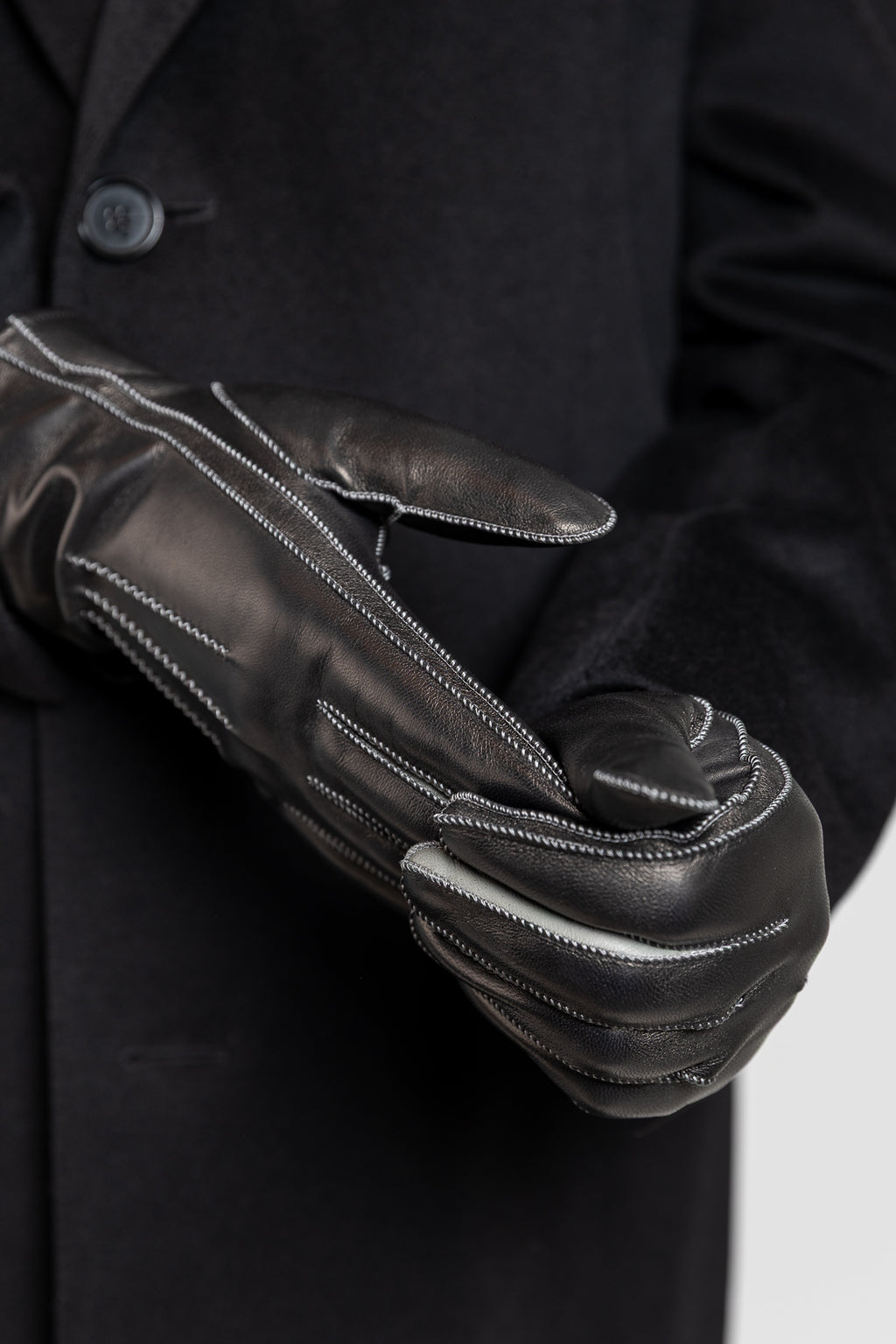 Miesten nahkakäsineet, musta/harmaa