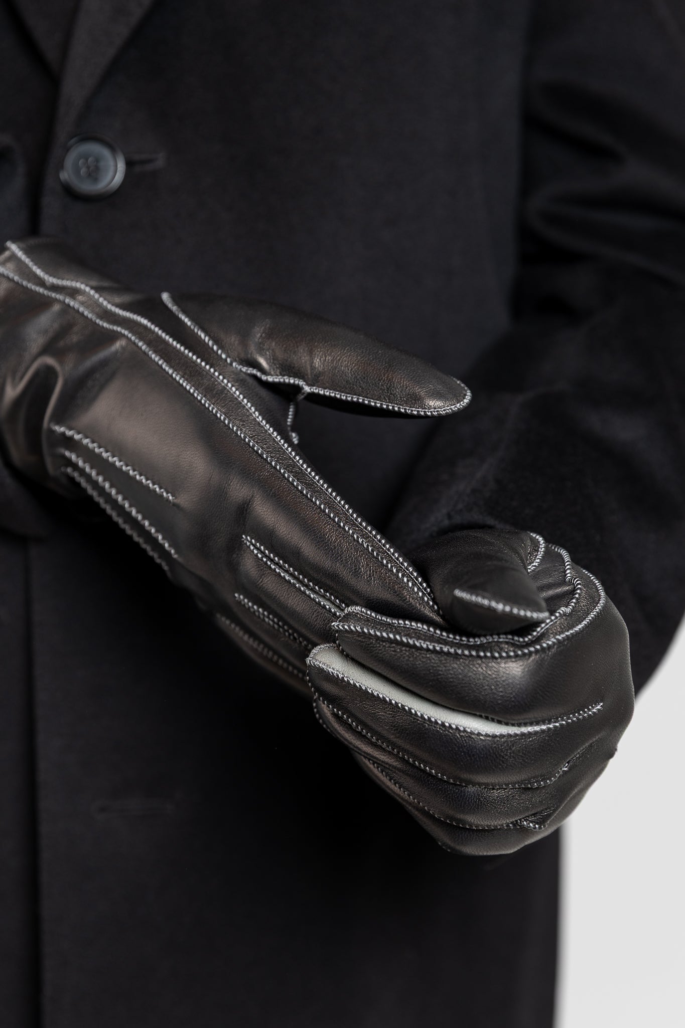 Miesten nahkakäsineet, musta/harmaa