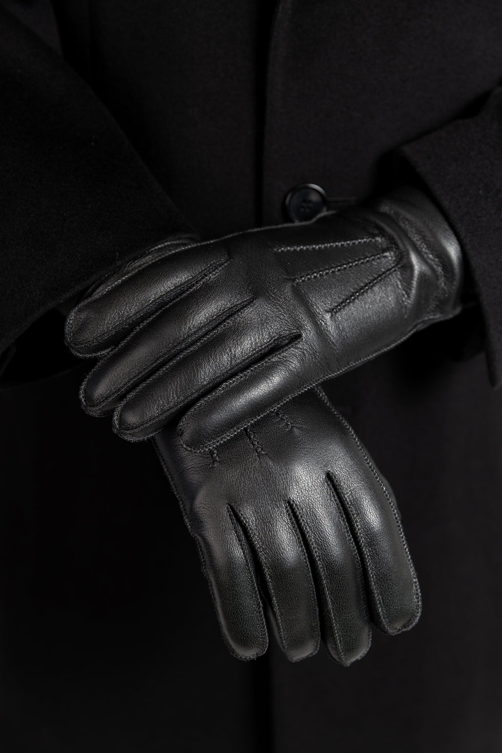 Miesten nahkakäsineet, peurannahka, musta