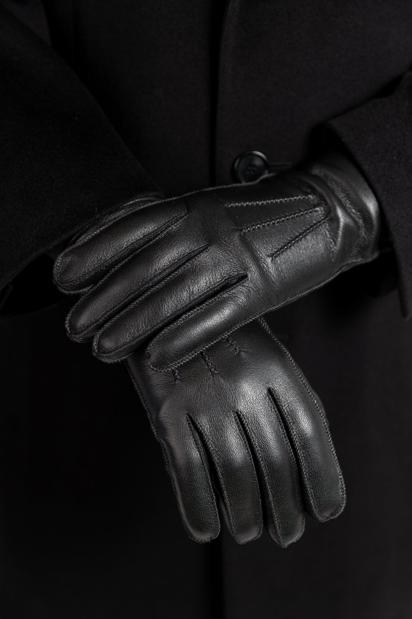 Miesten nahkakäsineet, peurannahka, musta