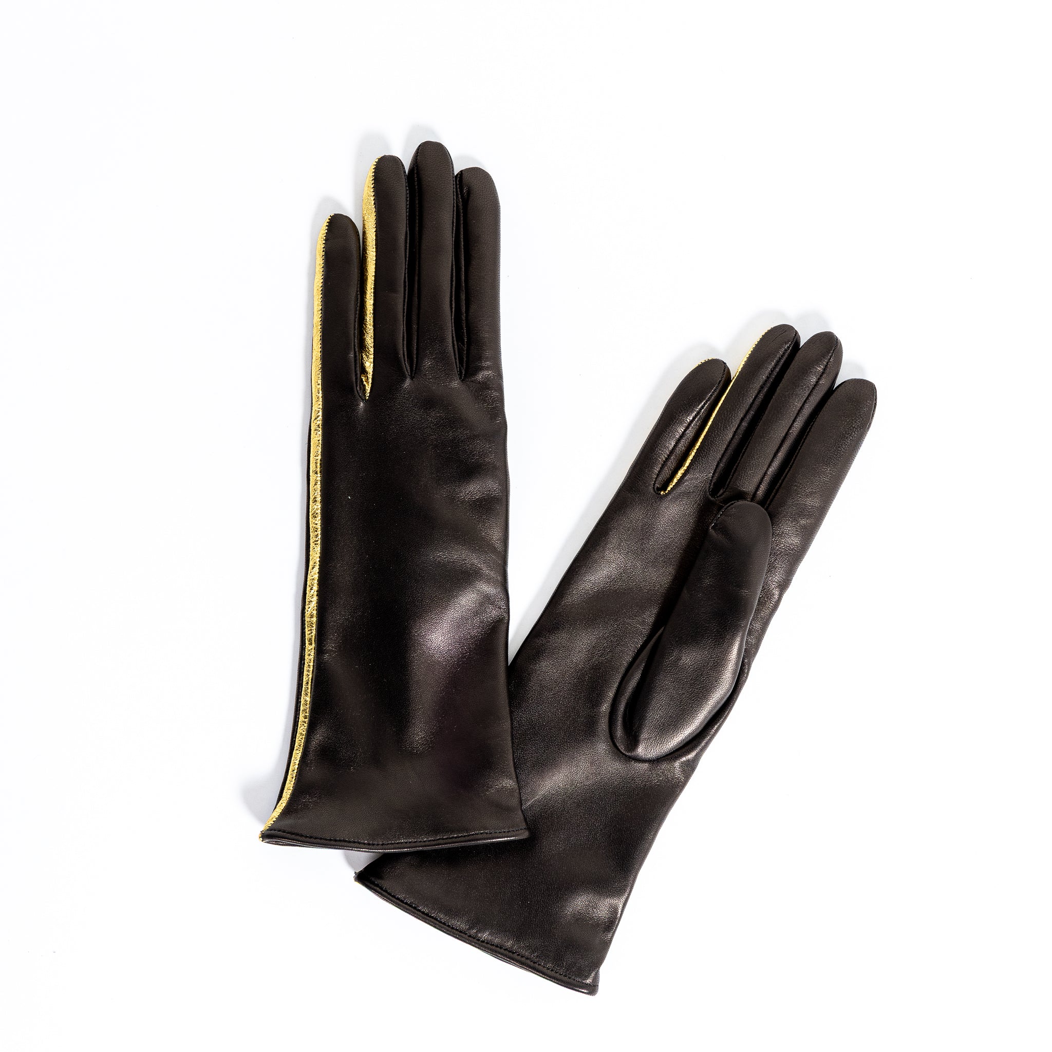 Naisten nahkakäsine, eleganssi, pidempi varsi, musta