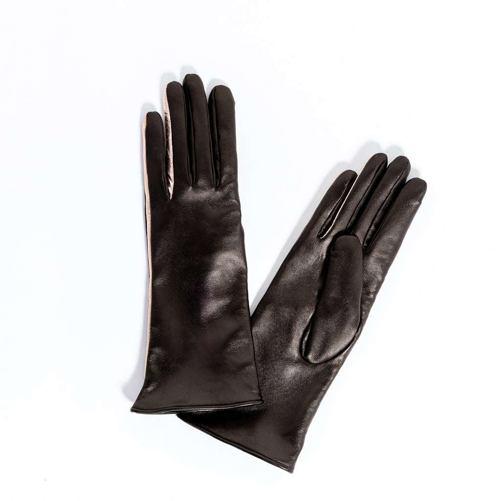 Naisten nahkakäsine, eleganssi, pidempi varsi, musta