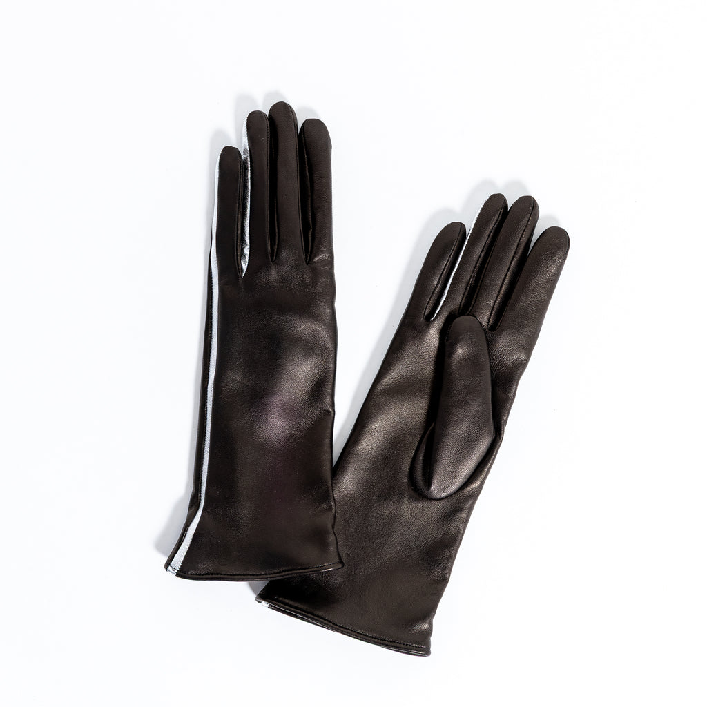 Naisten nahkakäsine, eleganssi, pidempi varsi, musta