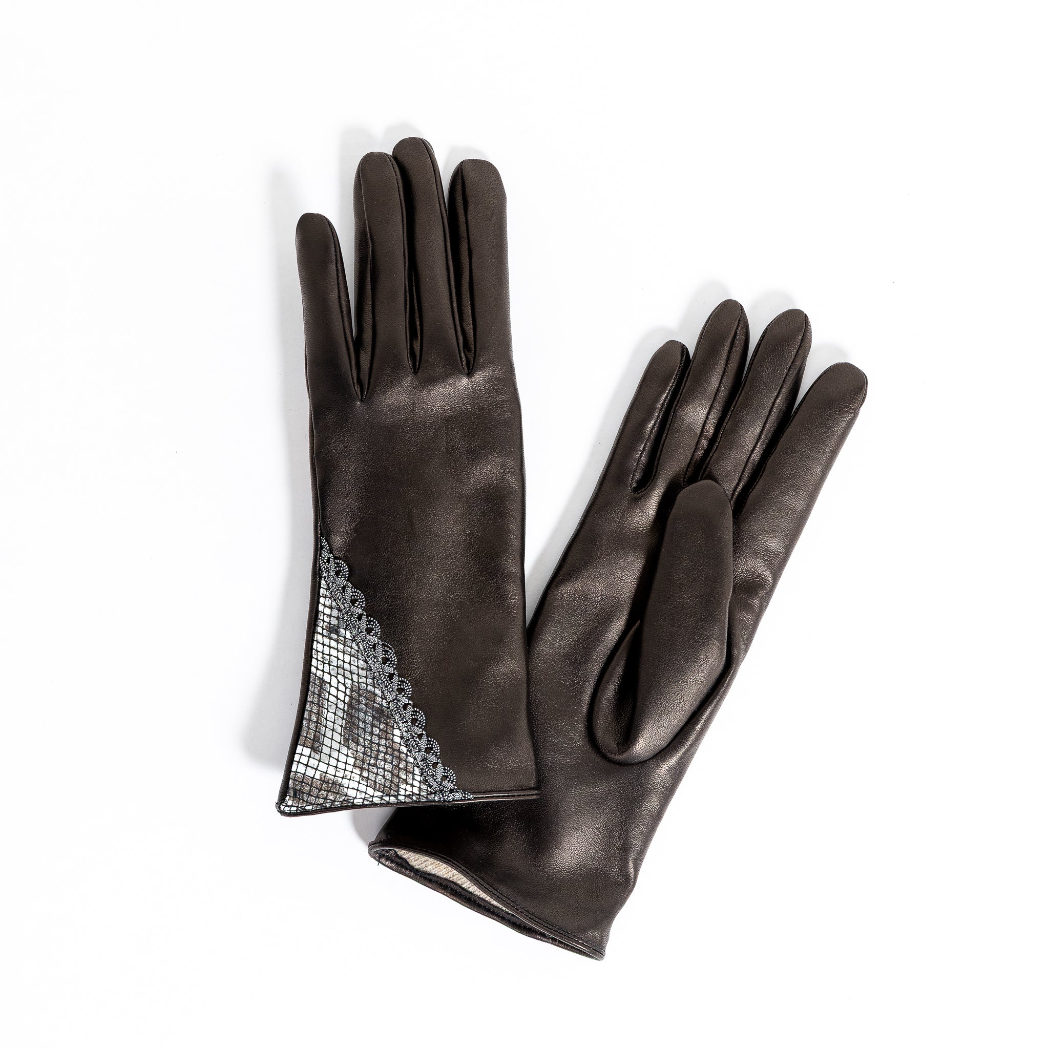 Naisten nahkakäsine, glamour, musta