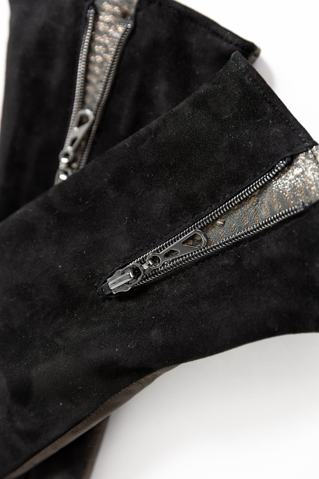 Naisten nahkakäsineet, mokka-nappa, vetoketju, musta