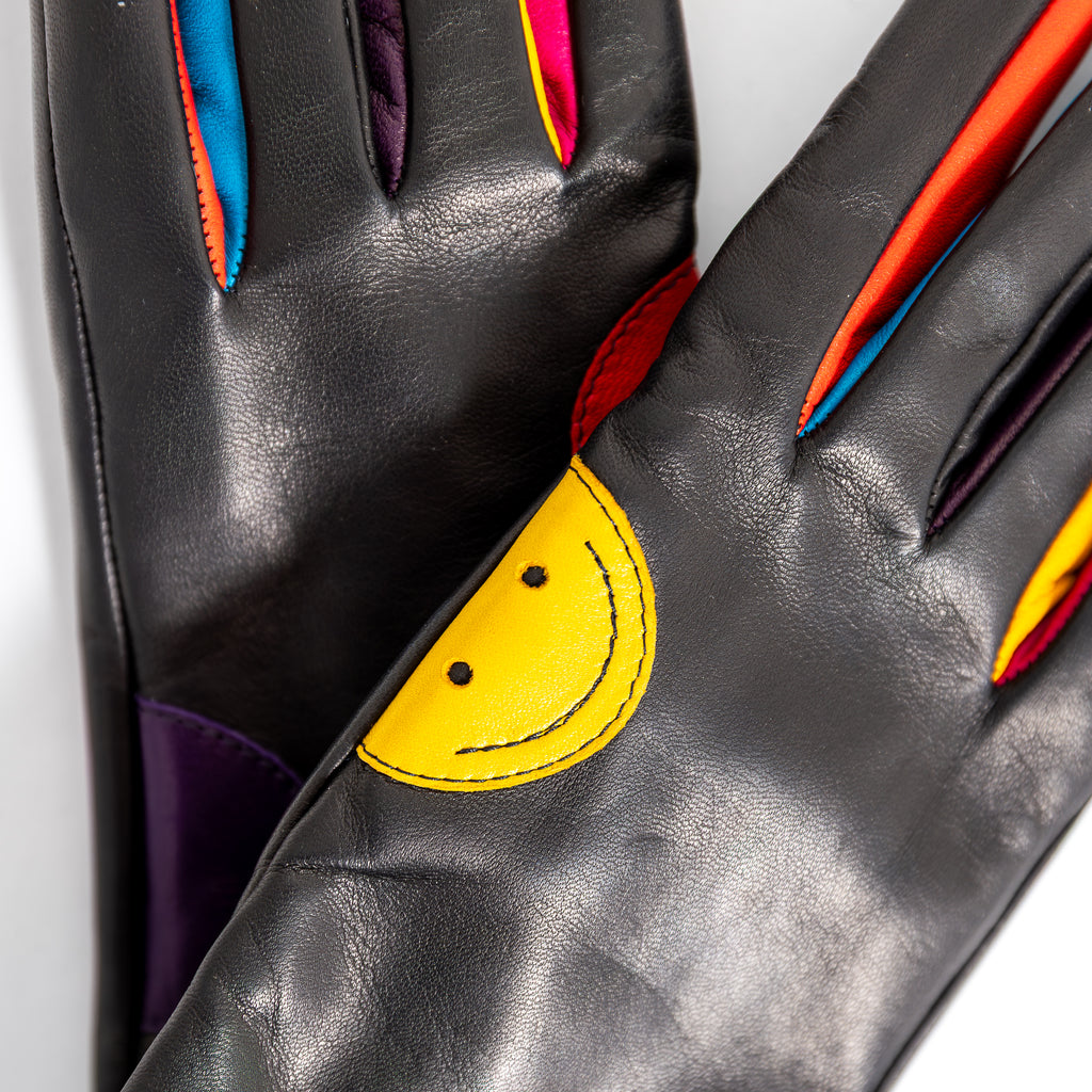 Naisten nahkakäsine, musta, hymyhitti