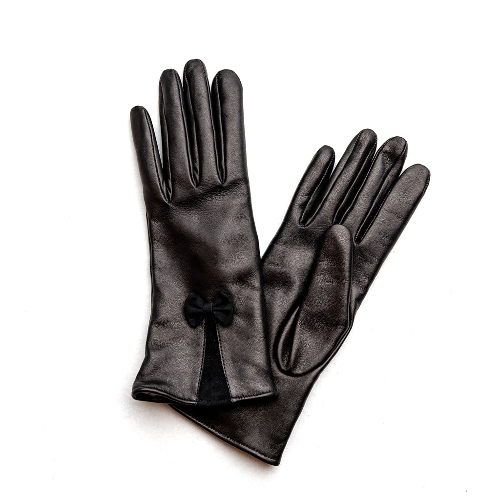 Naisten nahkakäsine, rusettikiila, mokkanappa