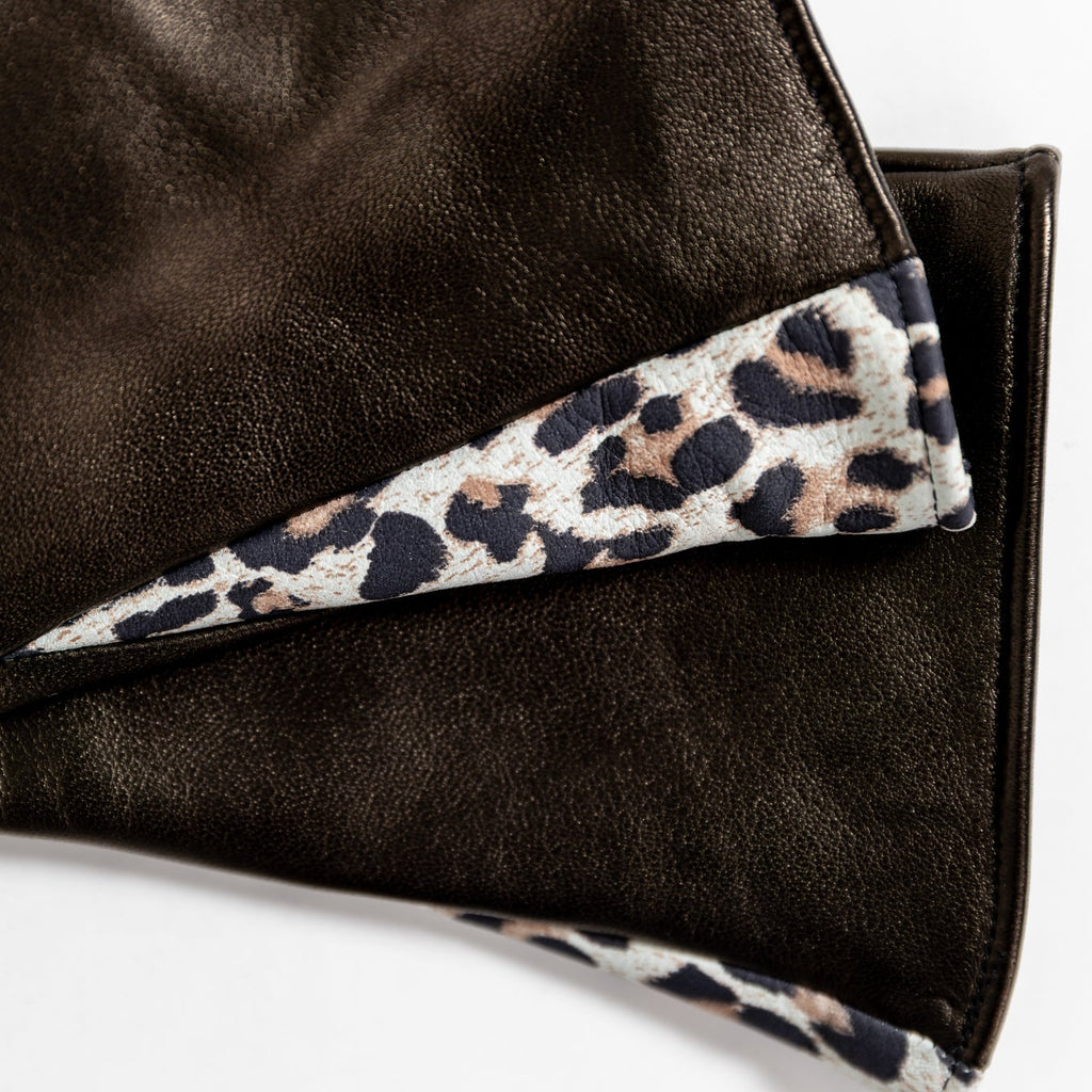 Naisten nahkakäsine, leopardikiila, musta