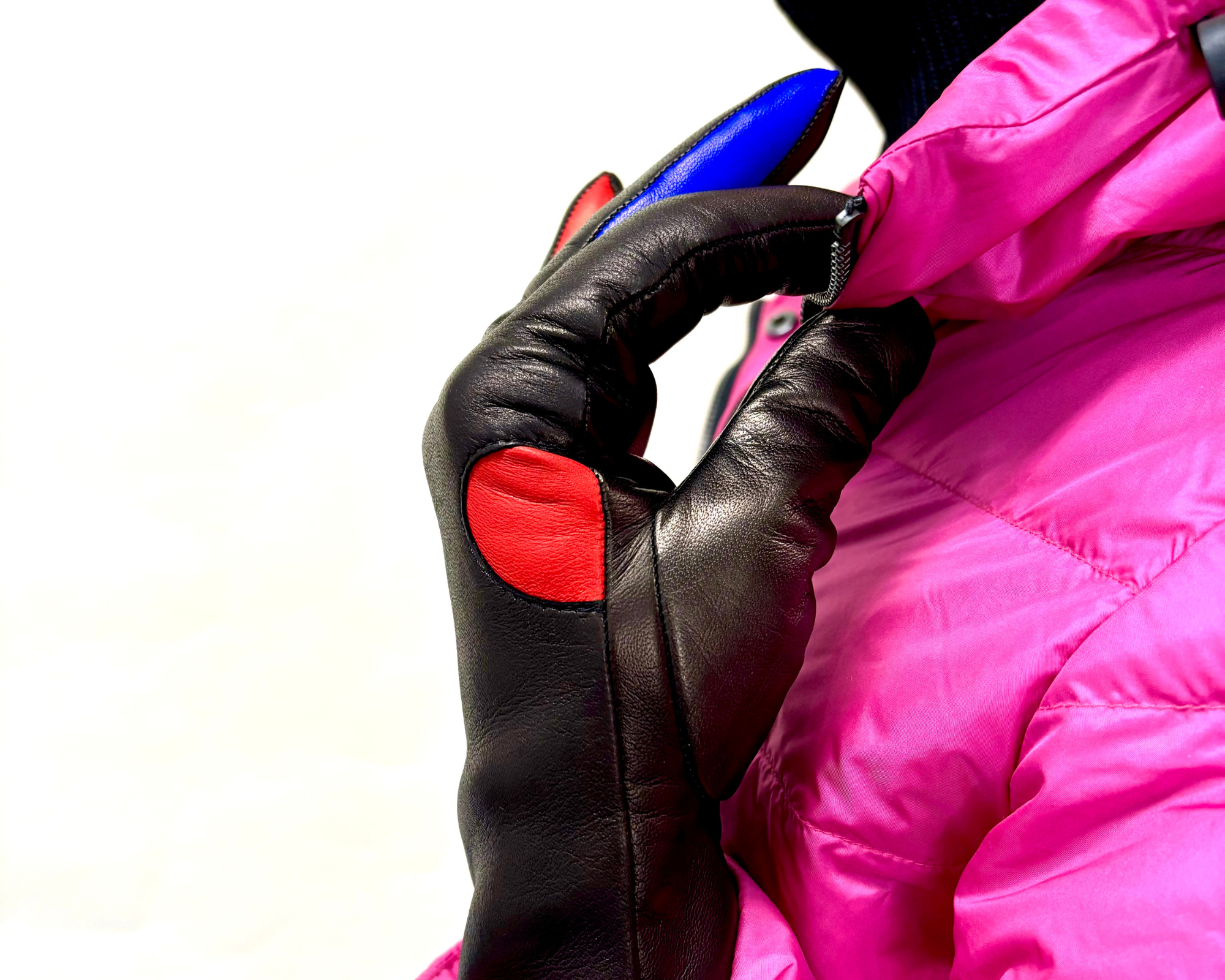 Naisten nahkakäsine, pallohitti, musta