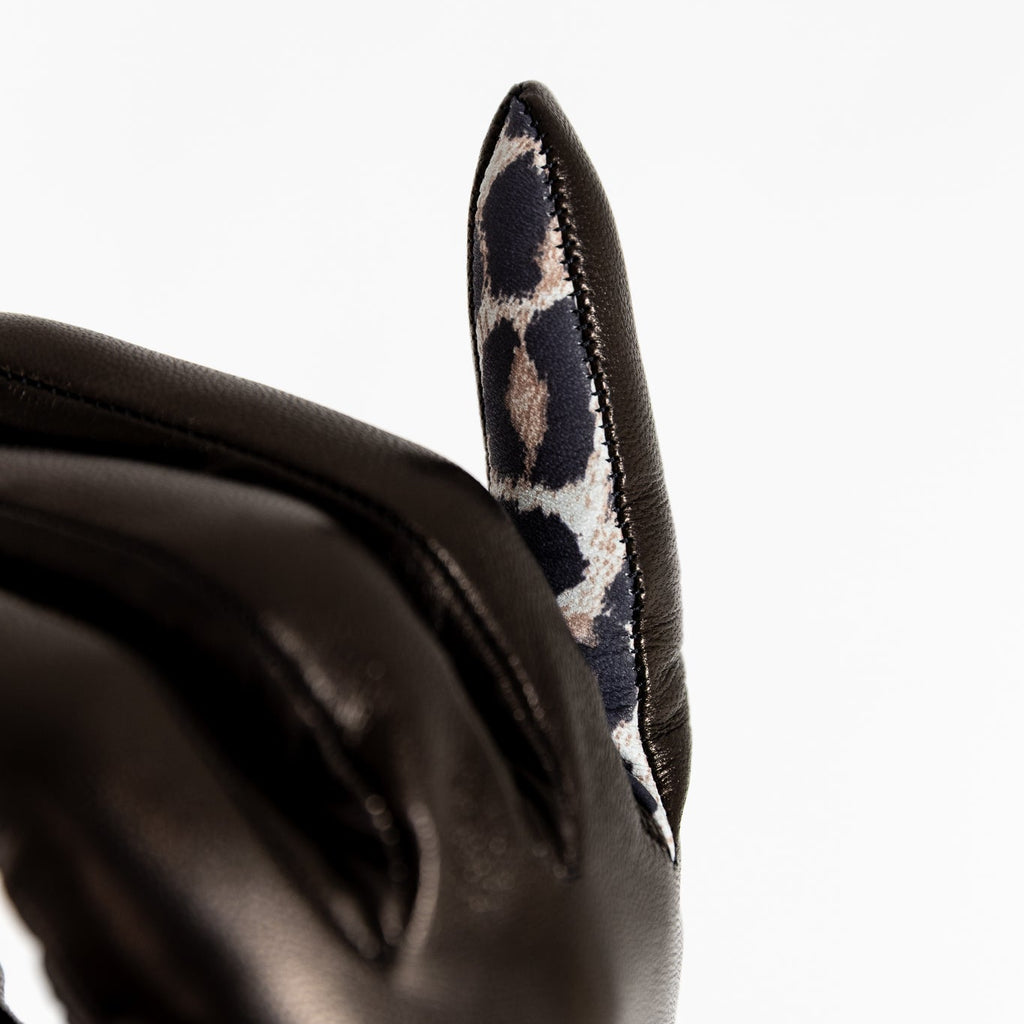 Naisten nahkakäsine, leopardikiila, musta