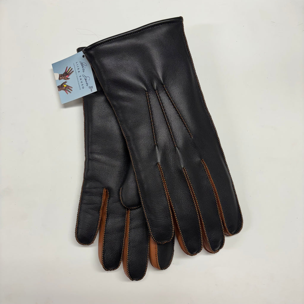 Miesten nahkakäsine, säänkestävä, musta/ruskea