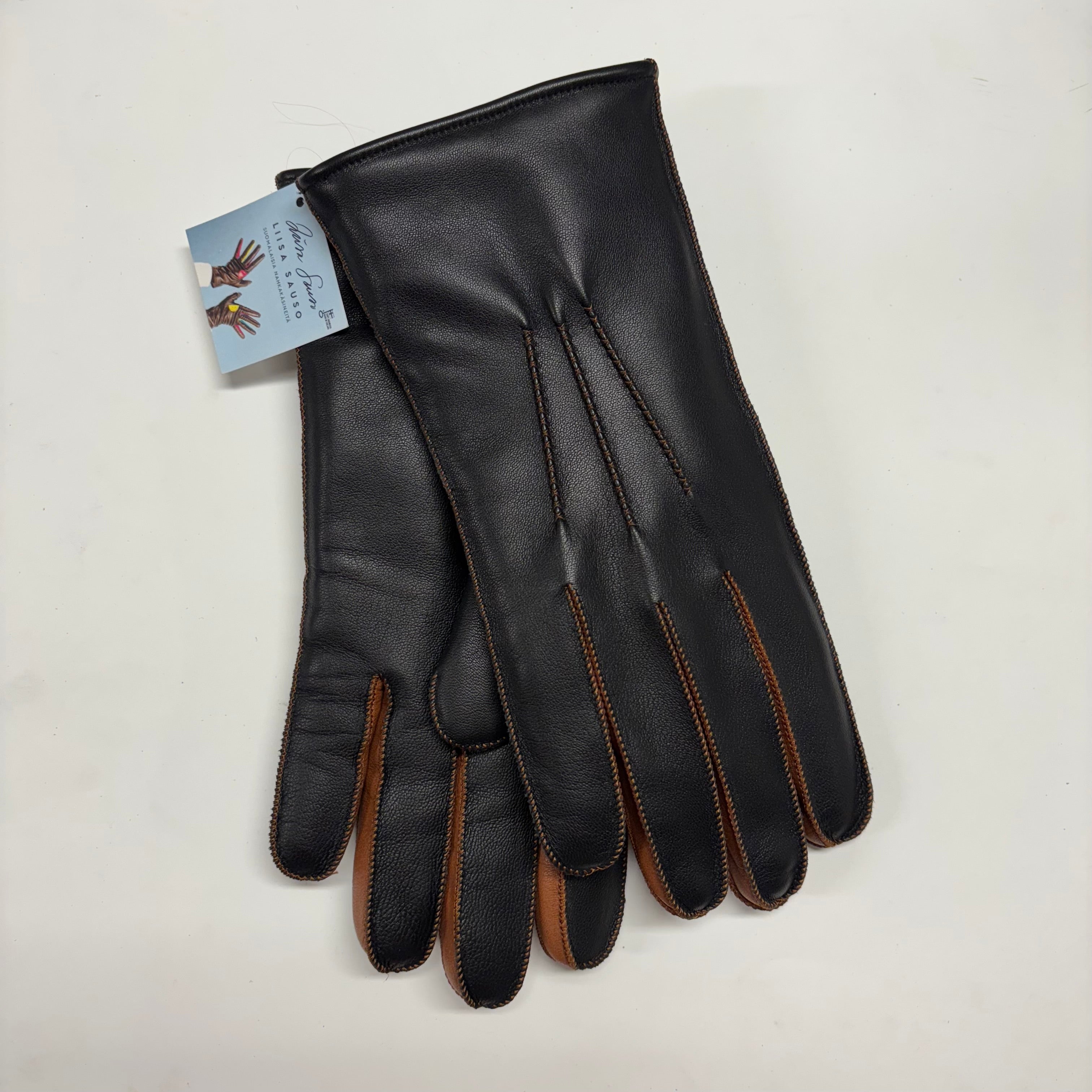 Miesten nahkakäsine, säänkestävä, musta/ruskea