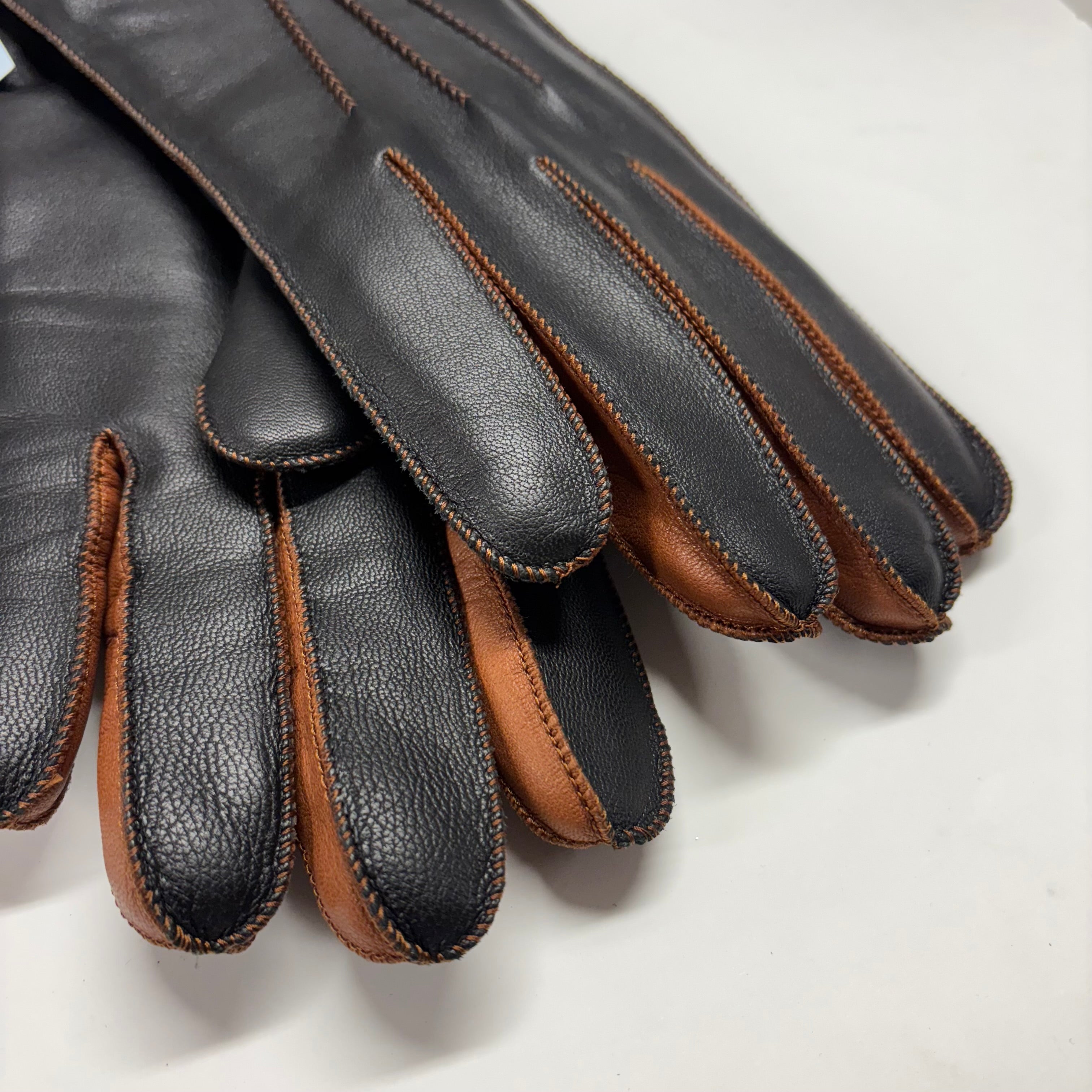 Miesten nahkakäsine, säänkestävä, musta/ruskea