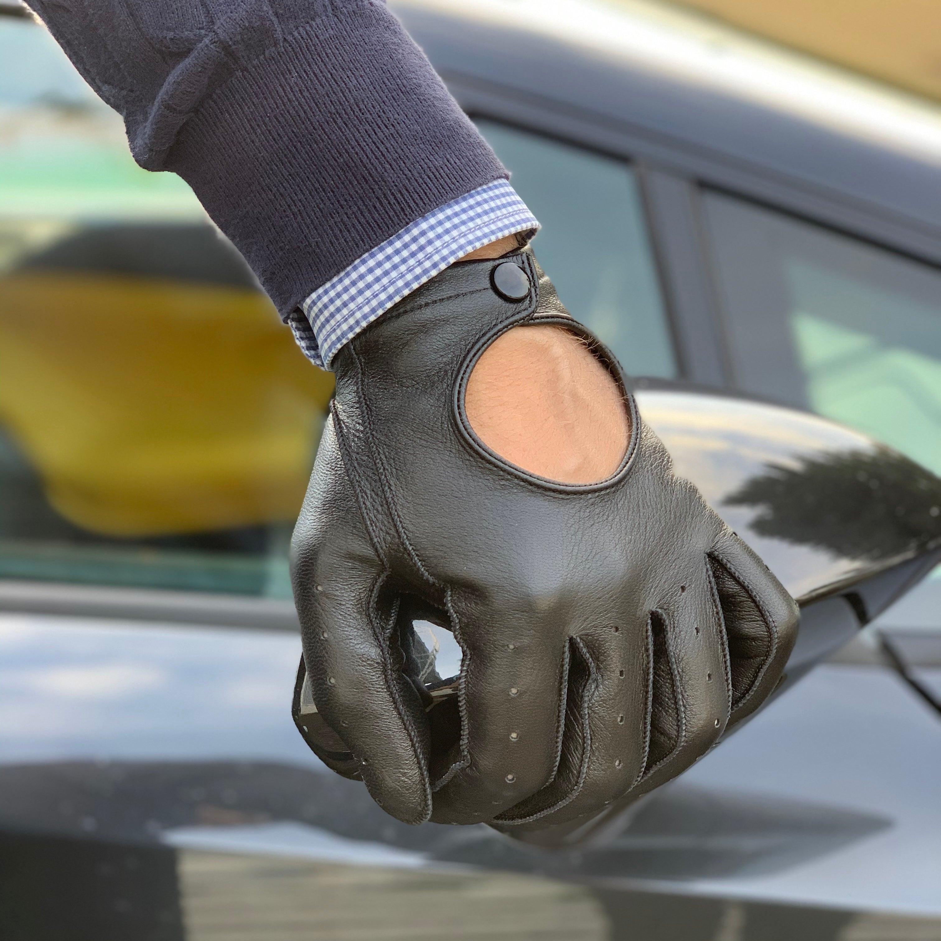 Miesten nahkakäsineet, peurannahka ralli, musta