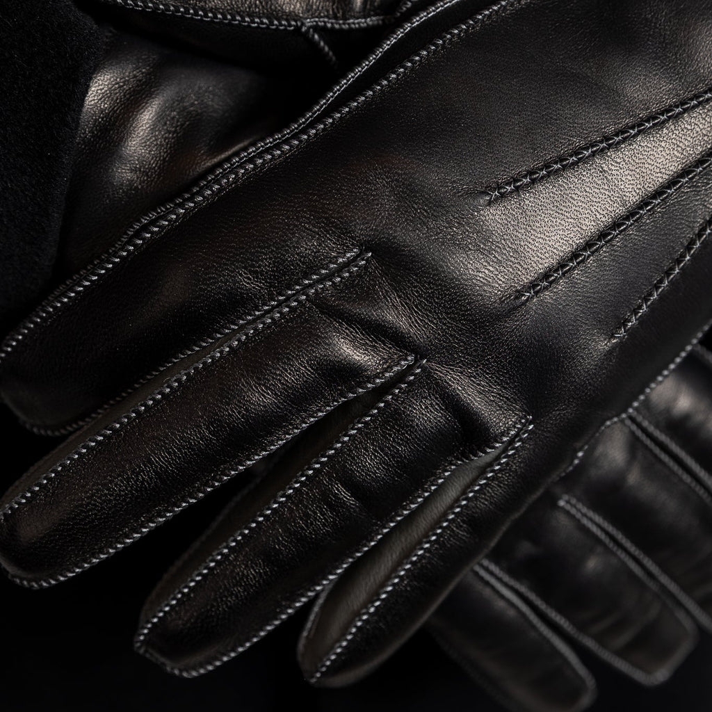 Miesten nahkakäsineet, musta/harmaa