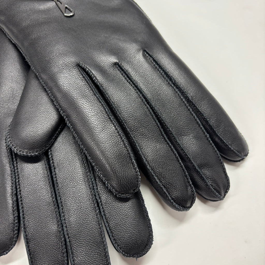 Naisten nahkakäsine, säänkestävä, vetoketju, musta