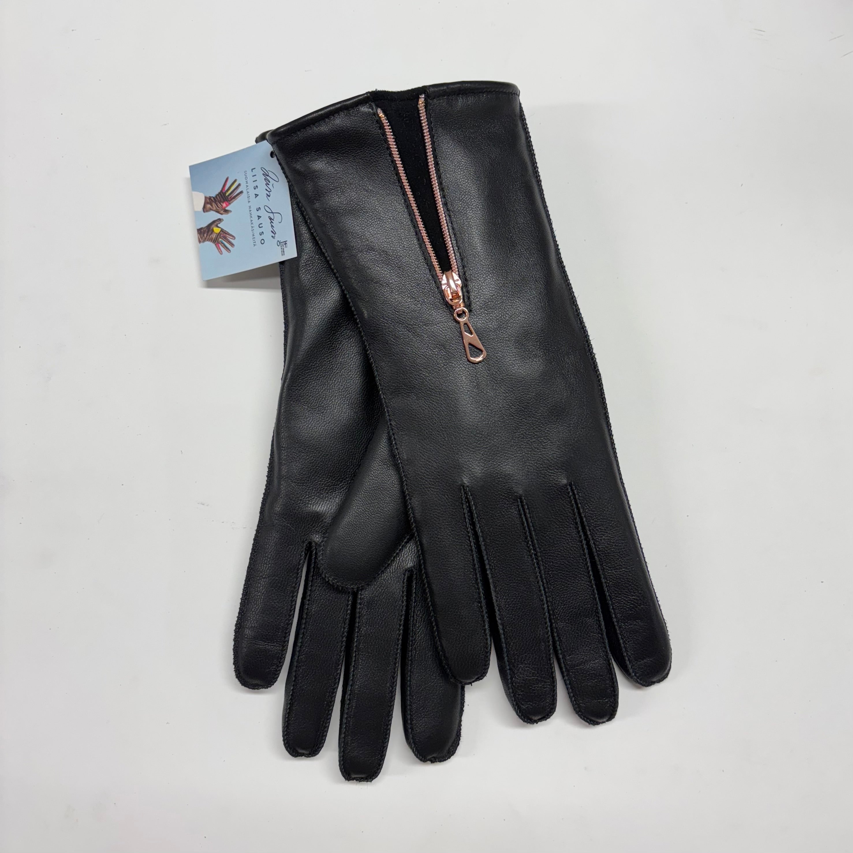 Naisten nahkakäsine, säänkestävä, vetoketju, musta