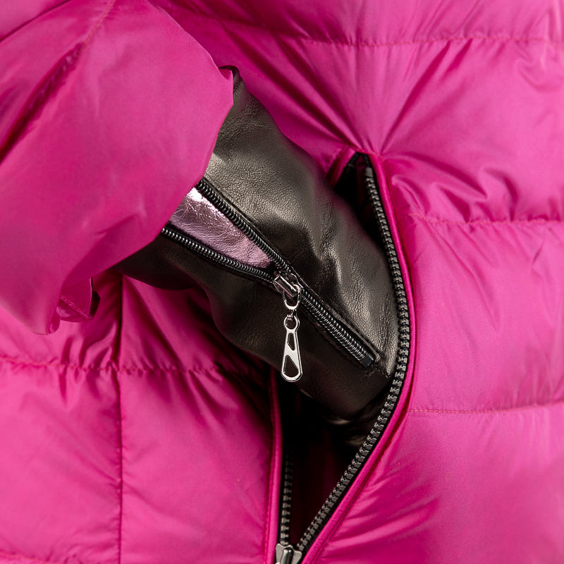 Naisten nahkakäsine, pidempi vetoketju, gun metal, musta