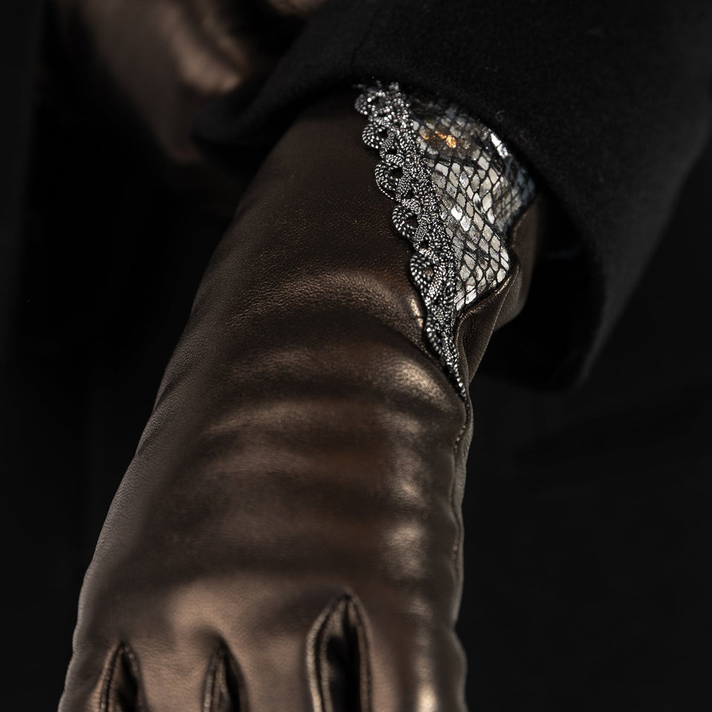 Naisten nahkakäsine, glamour, musta