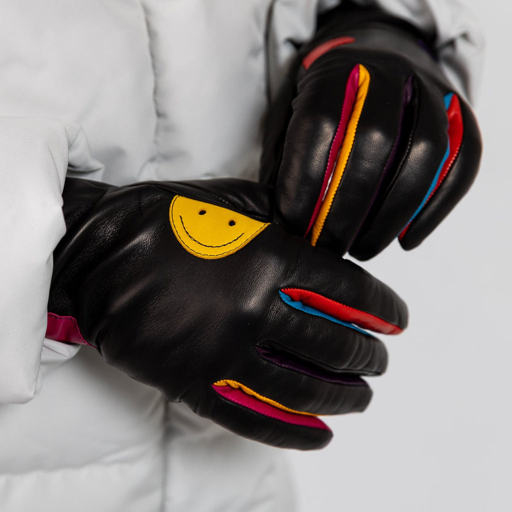 Naisten nahkakäsine, musta, hymyhitti