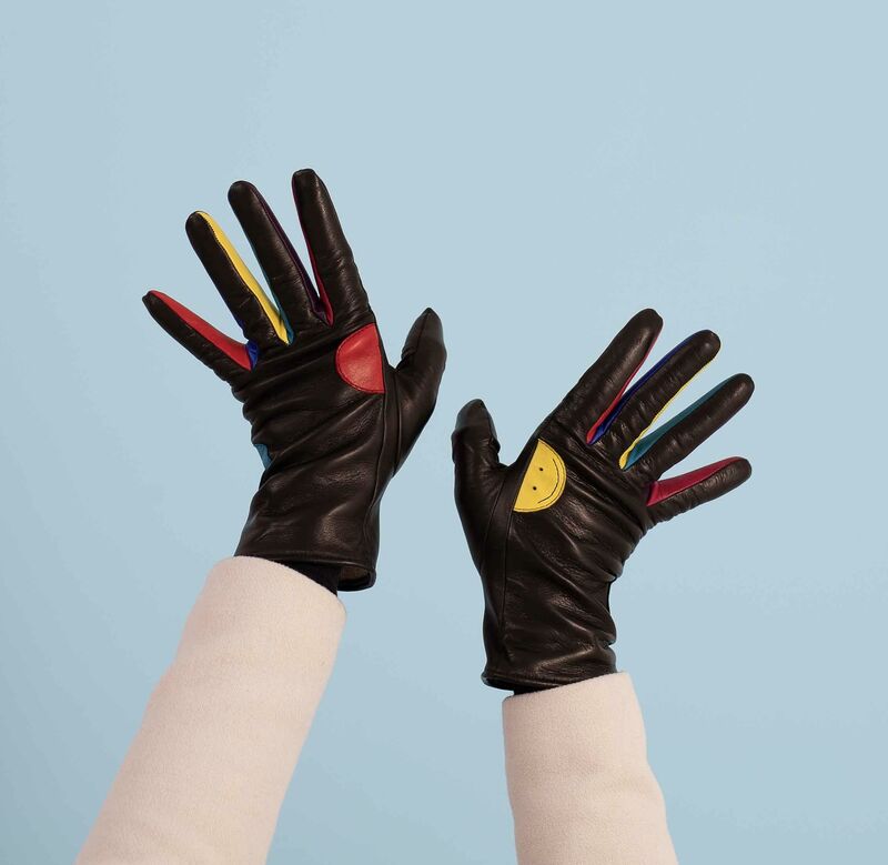 Naisten nahkakäsine, musta, hymyhitti