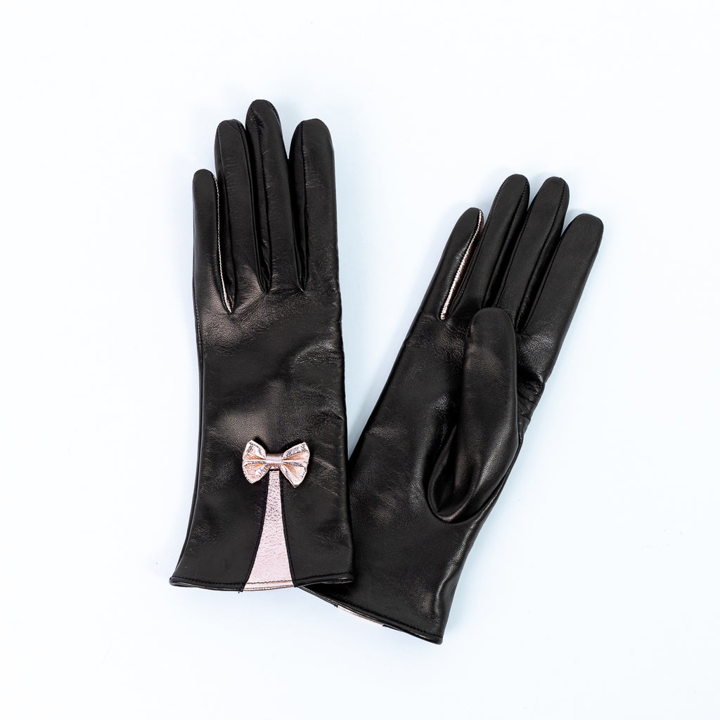 Naisten nahkakäsine, rusettikiila, ruusukulta