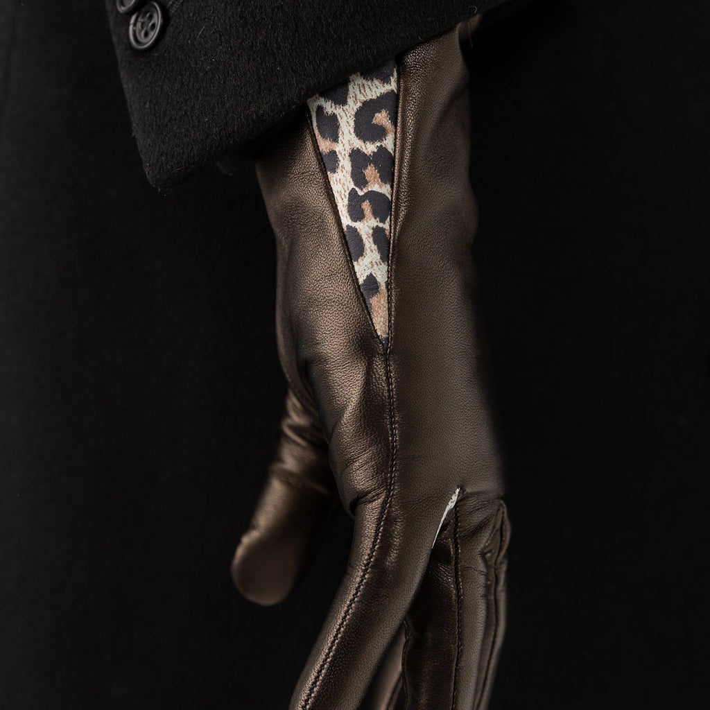 Naisten nahkakäsine, leopardikiila, musta