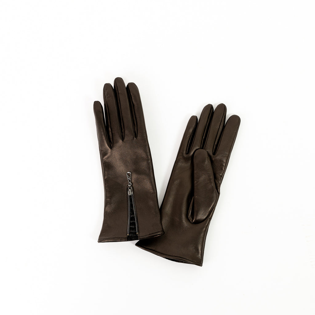 Naisten nahkakäsine, vetkoketju, musta