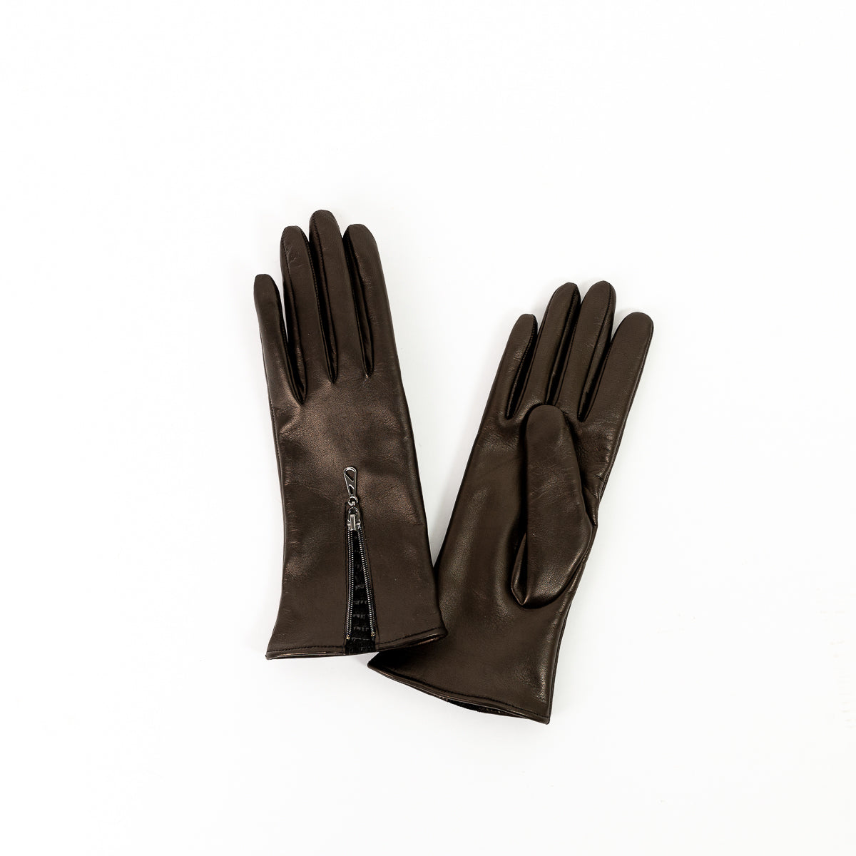 Naisten nahkakäsine, vetkoketju, musta